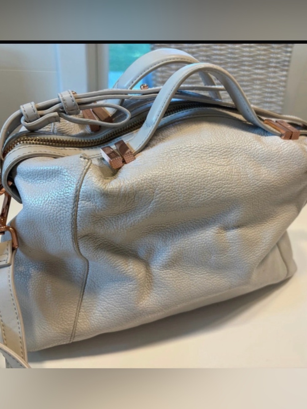 Ted Baker Cream Pebbled Leather Tote with Rose-Gold Accent